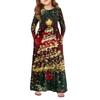 Girls' Maxi Dress - Long Sleeve Pocket Dress Christmas Day