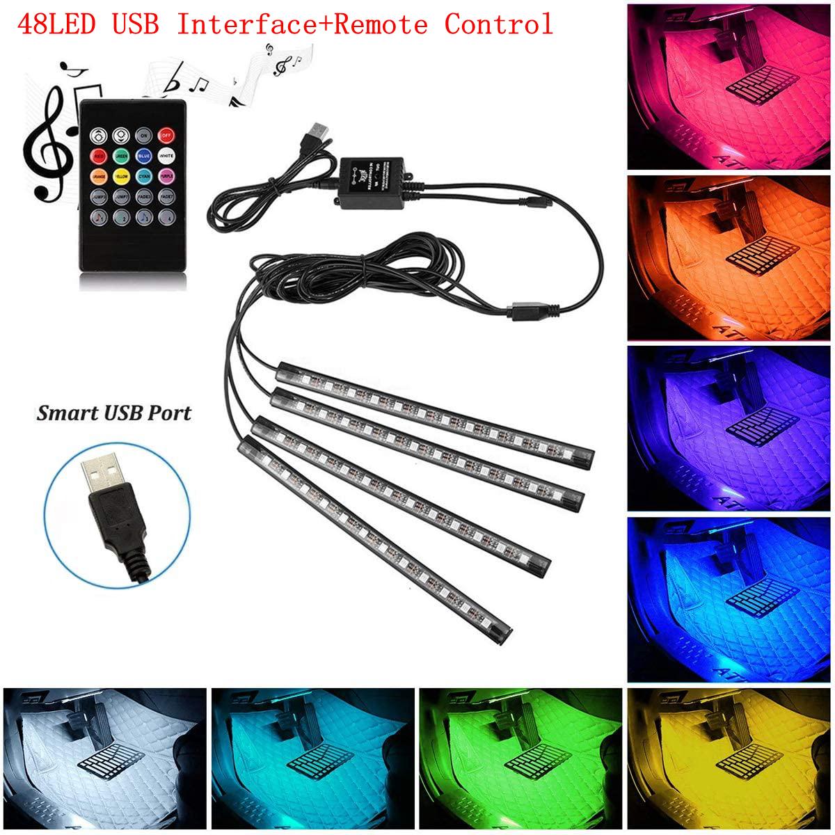 

Светодиодная лента для подсветки ног в салоне автомобиля, комплект неоновой подсветки с дистанционным управлением музыкой через USB-приложение, декоративные лампы RGB