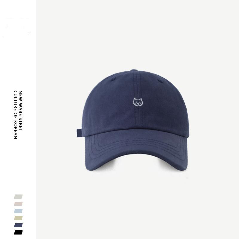 Cute Kitten Embroidered Baseball Cap Women's Thin Wide Brim Showing Face Small Hat Peaked Cap Summer Soft Top Versatile Tide