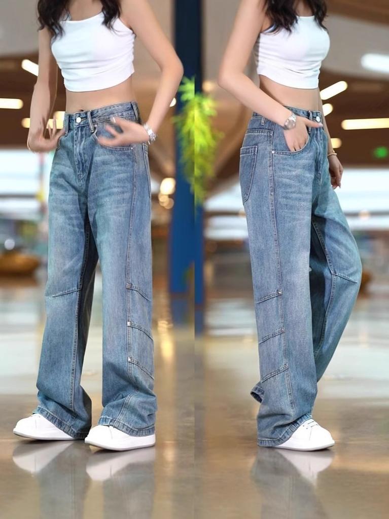 New Retro Trendy Jeans, One Piece of American Straight Wide-leg Trousers for Men and Women