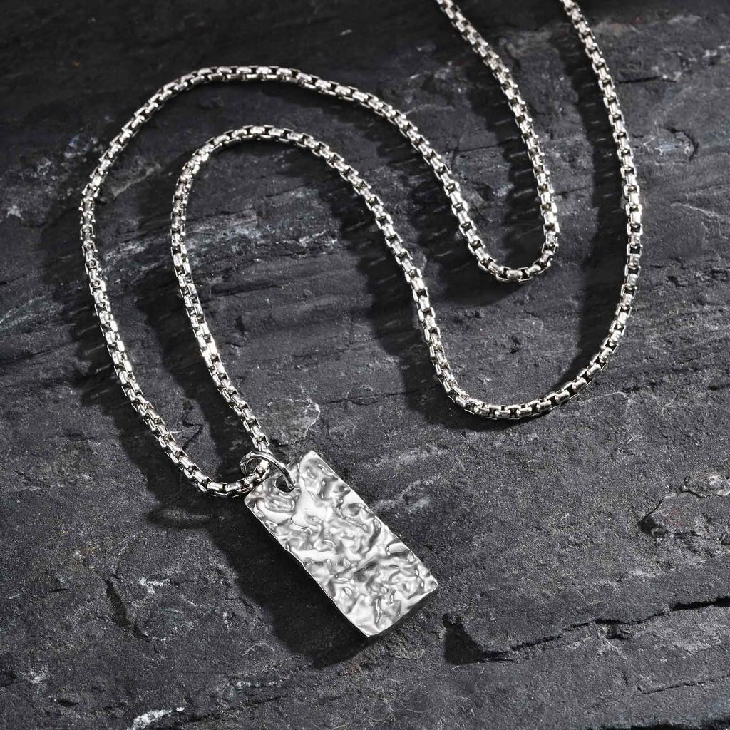 Fashion Pleated Geometric Rectangle Pendant Necklace, Gold Plated Stainless Steel Necklace for Men, Minimalist Punk Jewelry Gift