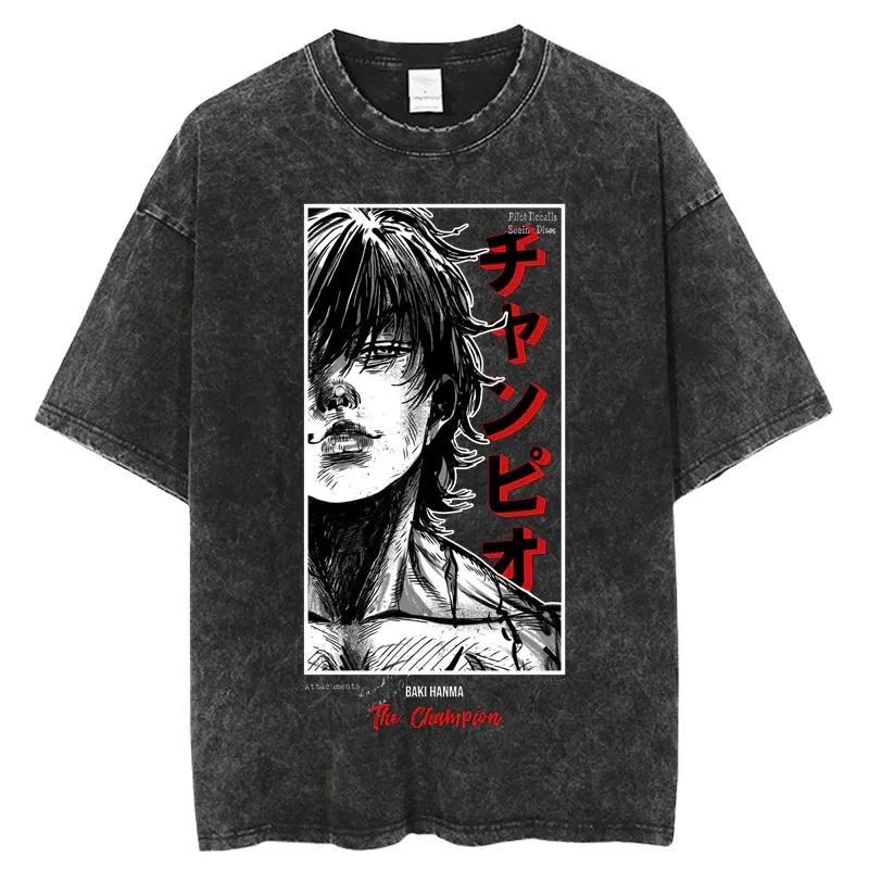 Baki Print Vintage Cotton Tees For Men Women Summer Casual Tshirt Tees Gym Workout Training Short Sleeve Tops Outfits