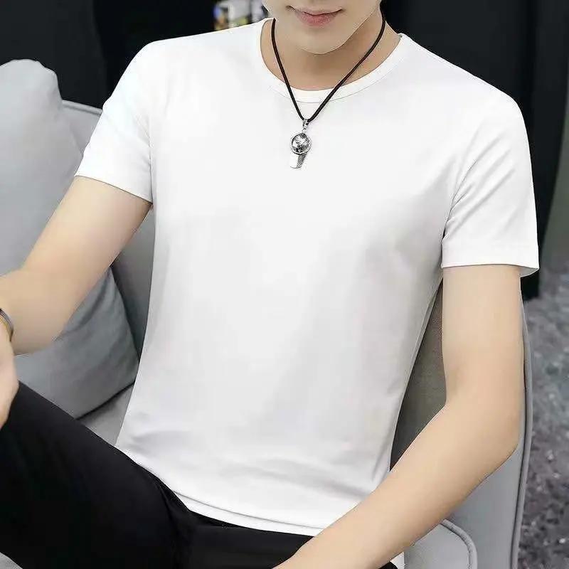 

2023 Лето Мужская Футболка с Коротким Рукавом Американский Стиль Винтаж Свободный Крой Студенческая Повседневная Пять Рукавов до Локтя Футболка для Тела 4XL