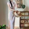 1011 Summer New Chinese Pink Smudge Improved Girl Young Elegant Temperament Daily Retro Slim and Thin Cheongsam