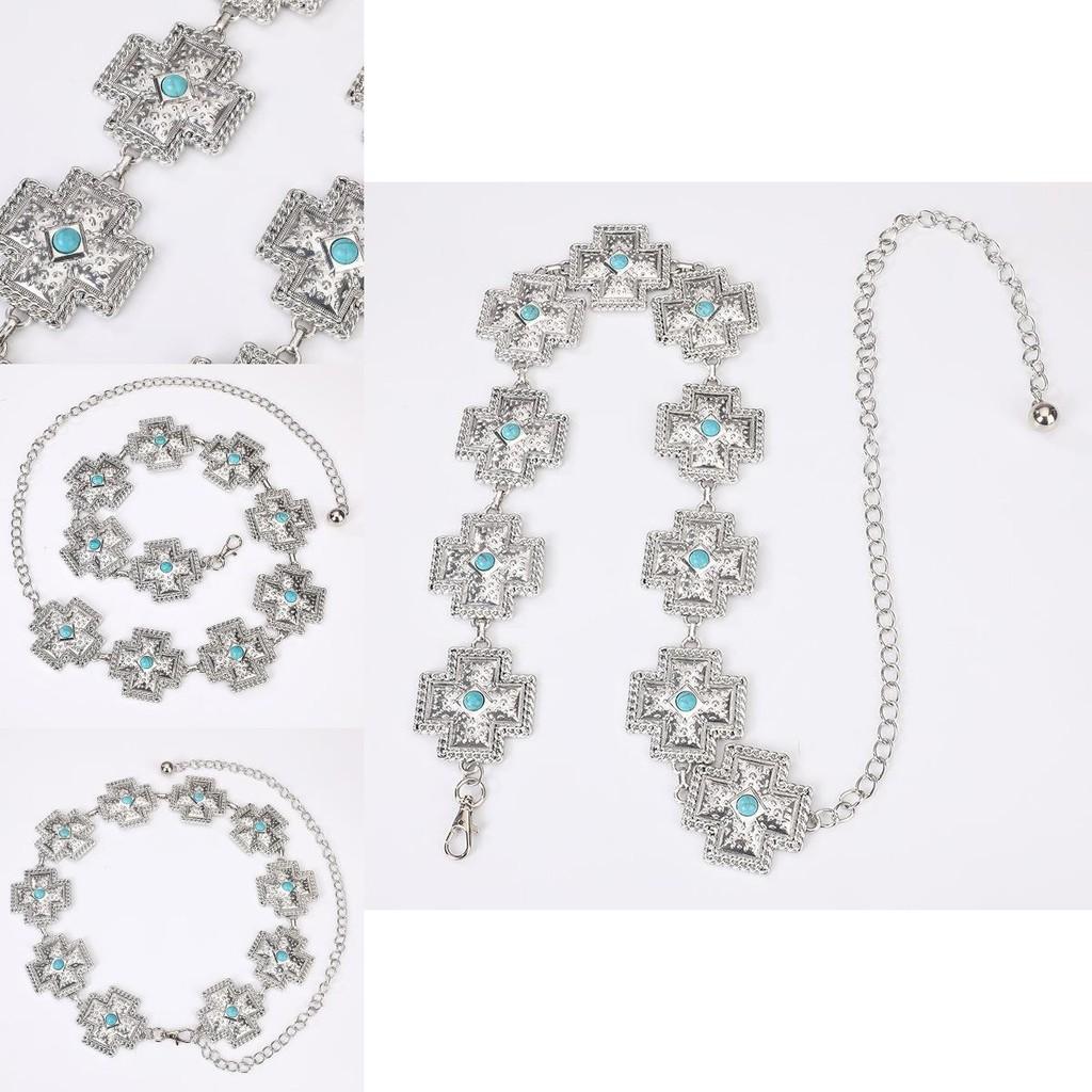 Bohemian Cross Turquoise Waist Chain For Women With Metal And Resin Buckle For Statement Fashion