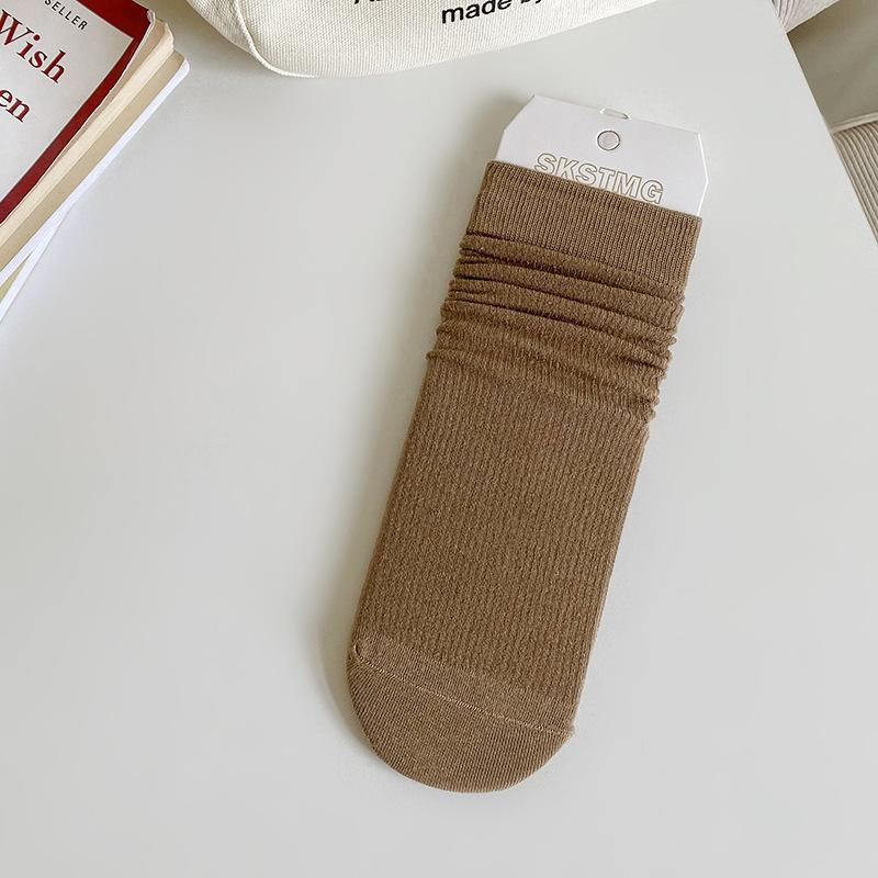 Female Spring and Autumn All Match Solid Color Vertical Bar New Simple Straight Tube Stack Cotton Socks