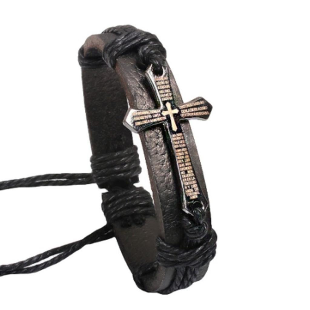 Vintage Leather Bracelets Bangles Metal Cross Jesus Bracelet
