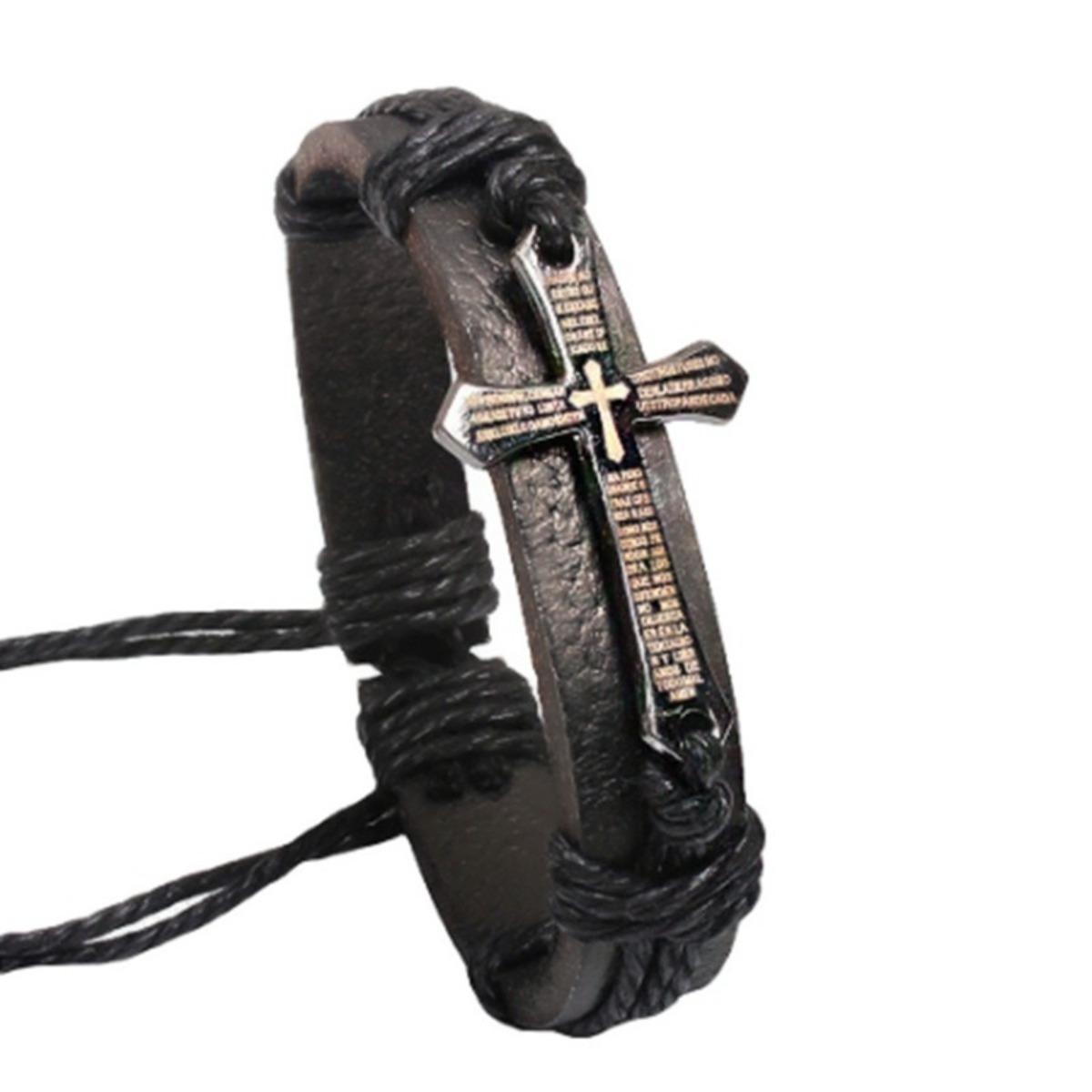 

Vintage Leather Bracelets Bangles Metal Cross Jesus Bracelet