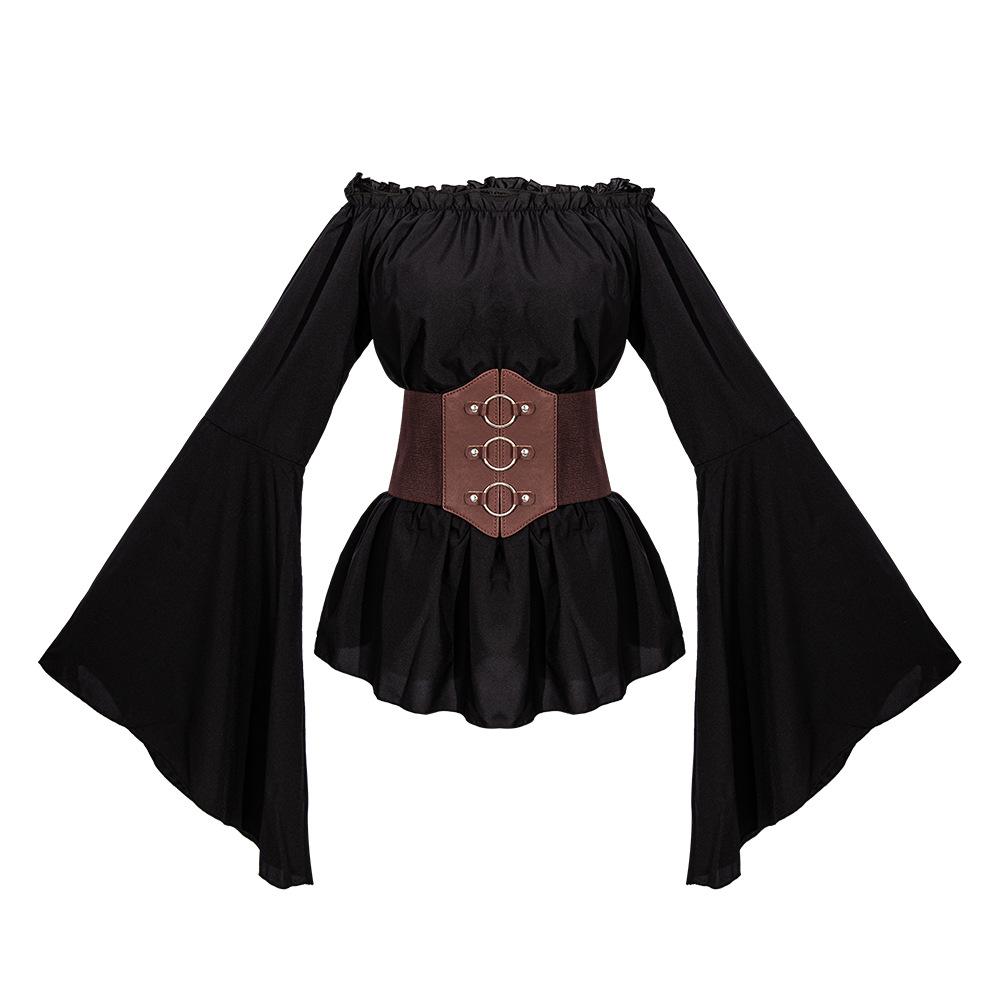 

Medieval Retro Women Blouse Renaissance Pirate Long Sleeve Performance Clothing 2XL чорний