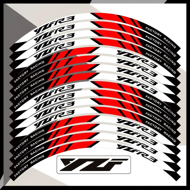 Modifizierte Felgenaufkleber mit reflektierenden Innenringaufklebern sind für die Yamaha R3 geeignet.