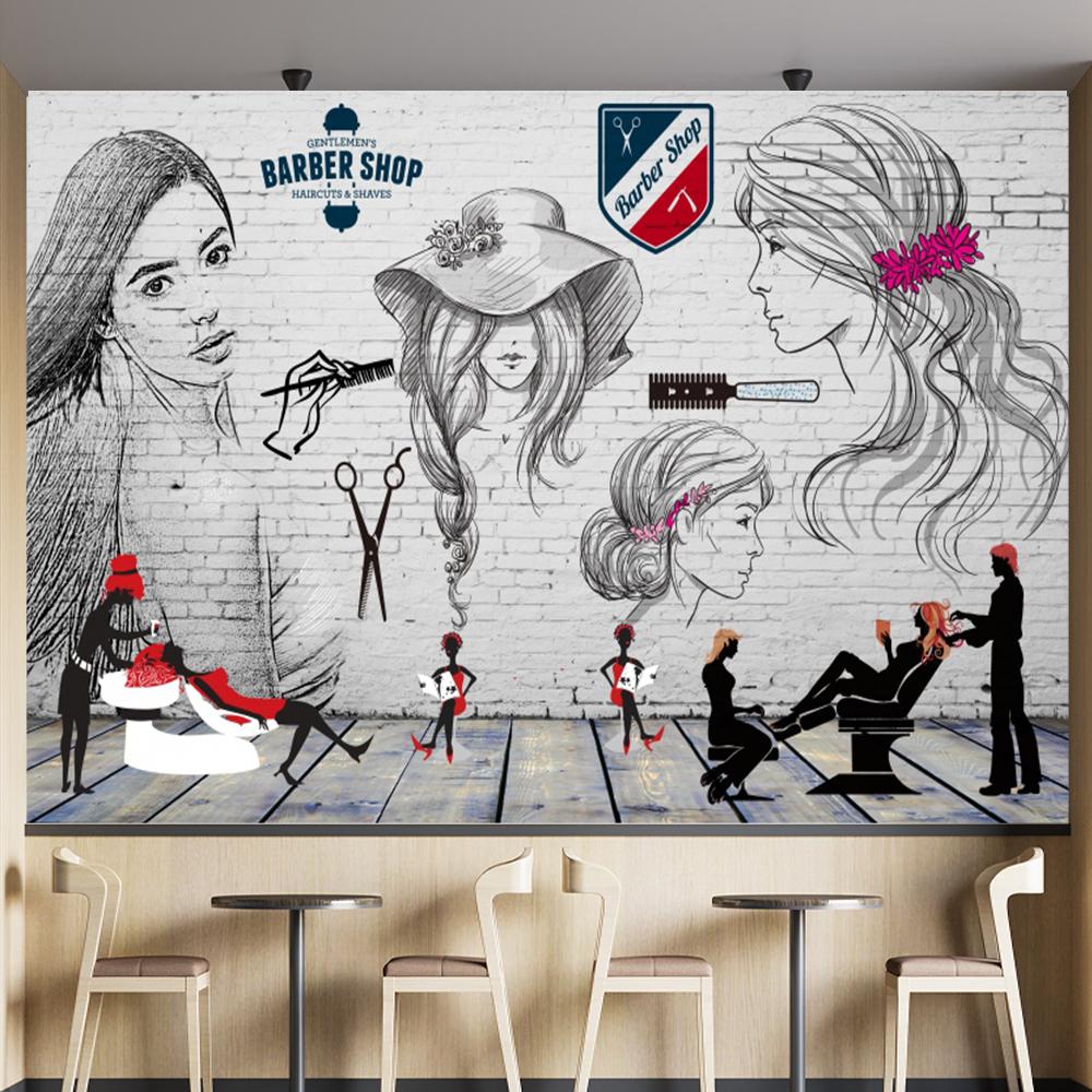 Retro Trend Frizerie Tapet Magazin de frumusete Picturi murale Salon de coafura Tapet de fundal
