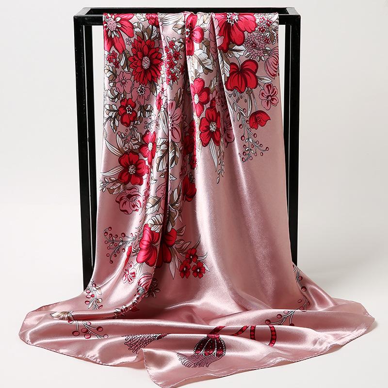 Chinese Style 90 * 90Cm Large Square Scarf Simulation Silk Scarf Scarf Shawl