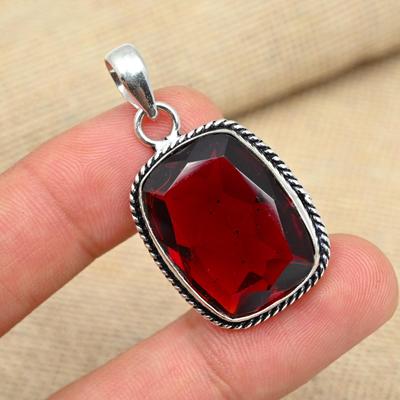 Pendentif en argent Sterling 925 avec pierre précieuse grenat rouge, bijoux faits à la main, cadeau de saint valentin