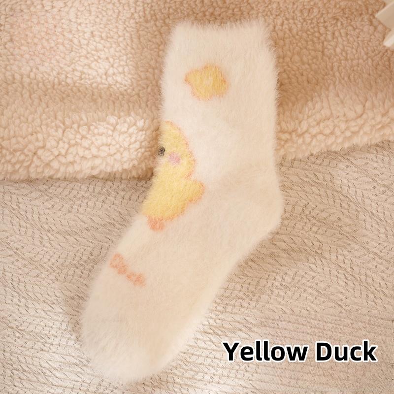 Yellow Duck Socks Children's Mid Tube Autumn and Winter Cute Imitation Mink Velvet Long Socks Home Floor Postpartum Sleep Socks