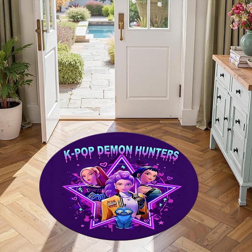 K-pop Round Floor Mat Design for Foyer Game Room Hallway Study room Antislip Round Carpet Anime Office Decor Gift for Festivals