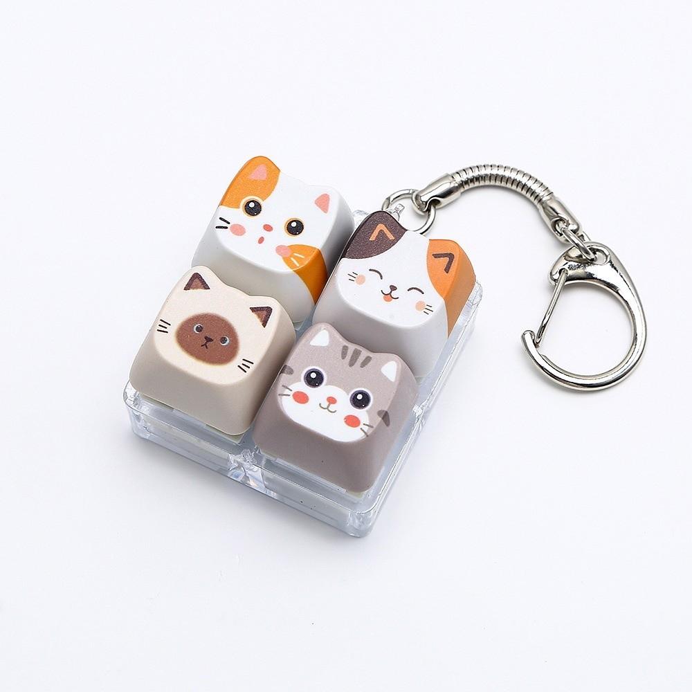 Mechanical Fidget Keychain Finger Button Calming Keychain Cat Keyboard Fidget Toy Children Adults