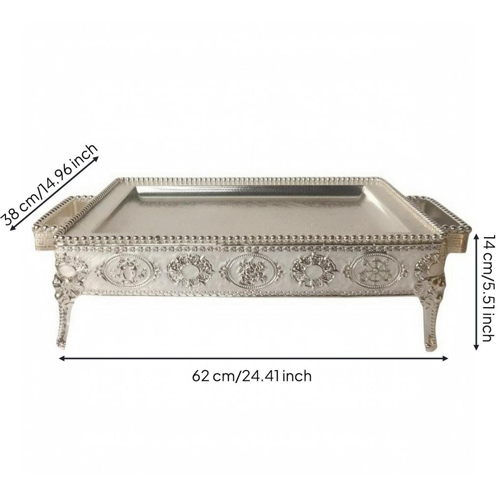 Serving Tray with Handles Embossed Metal Serveware Easy To Clean