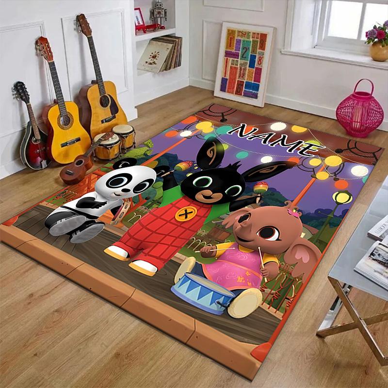 Custom Bing Bunny Mat Personalized Name, Polyester Washable Indoor Entryway Rug, Gift for Christmas, Easter, Thanksgiving Day