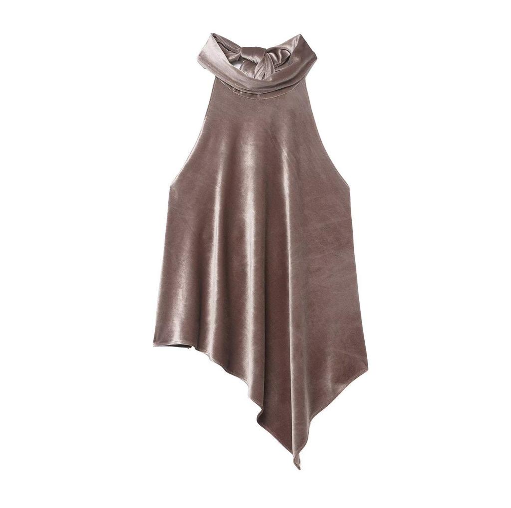 ZA Women's Asymmetrical Halter Neck Sequin Georgette Scarf Top