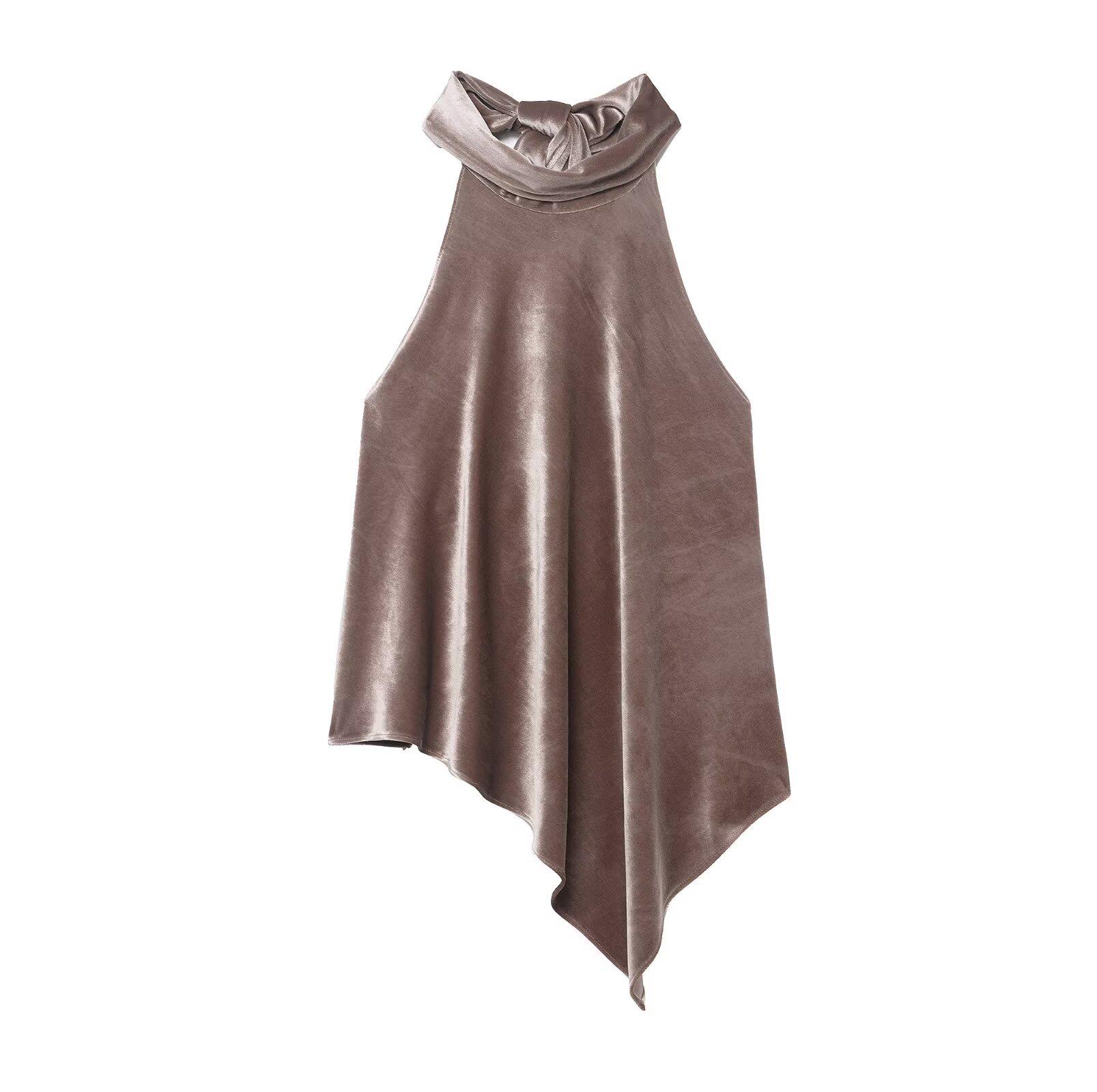 Женский асимметричный топ-шарф ZA с пайетками и воротником-халтер из жоржета Large