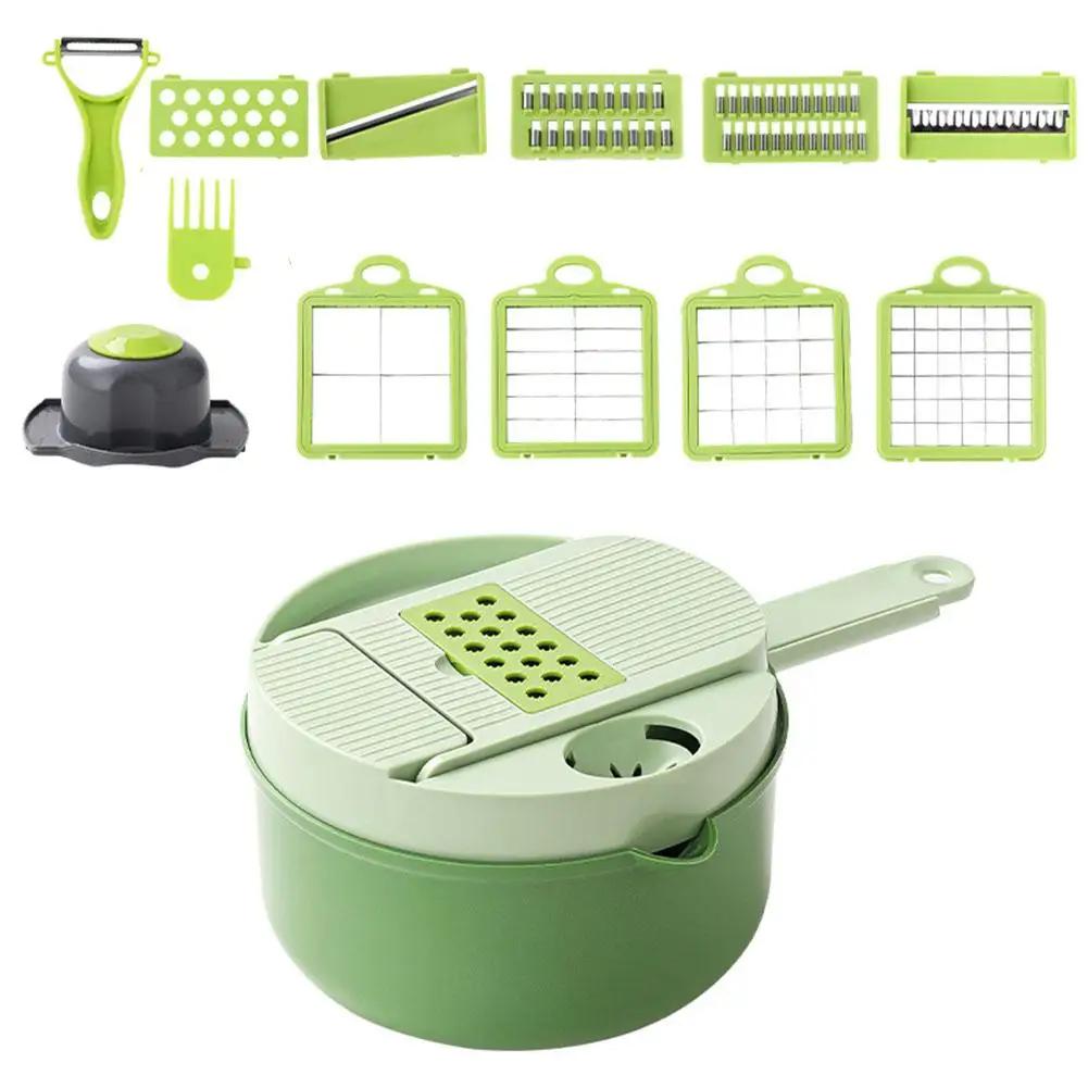 16-in-1 Multi-Functional Vegetable Cutter Chopper Slicer Carrot Cutter Peeler Basket Vegetable Drain Container Kitchen Grat X0Y7