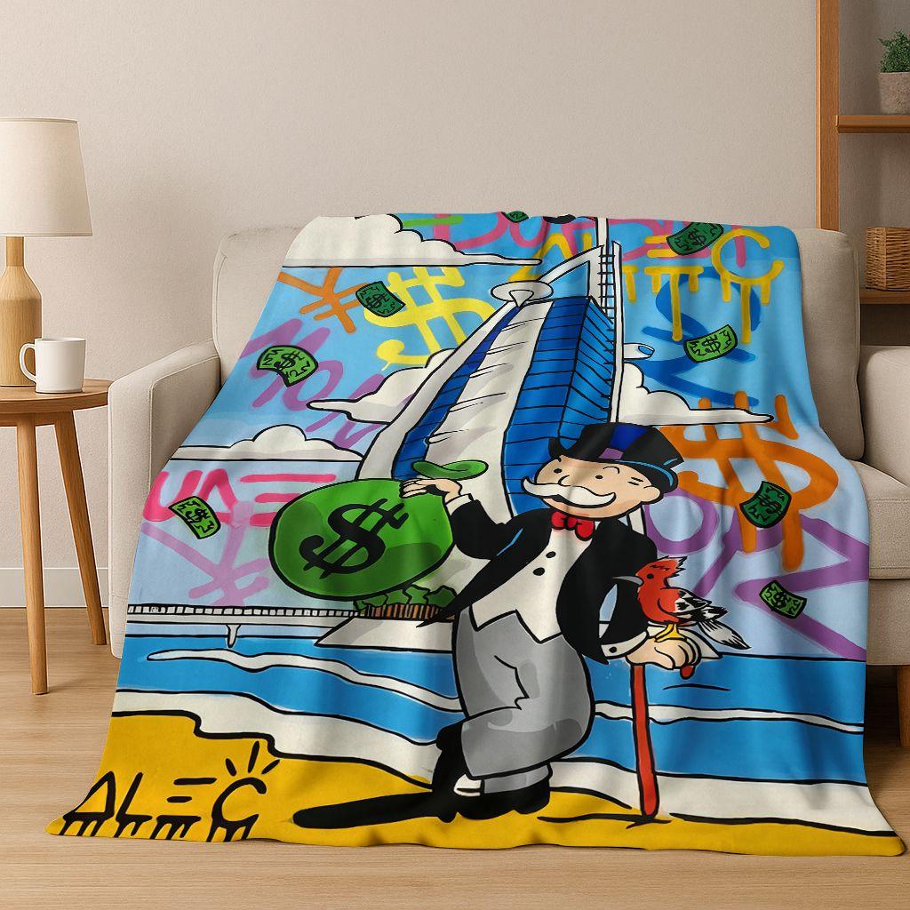 Rich Cartoon Monopoly Dollar Game Money Flannel Blanket,Cozy Soft Throw Blanket for Home Bedroom Bed Sofa Picnic Cover Gift Kids