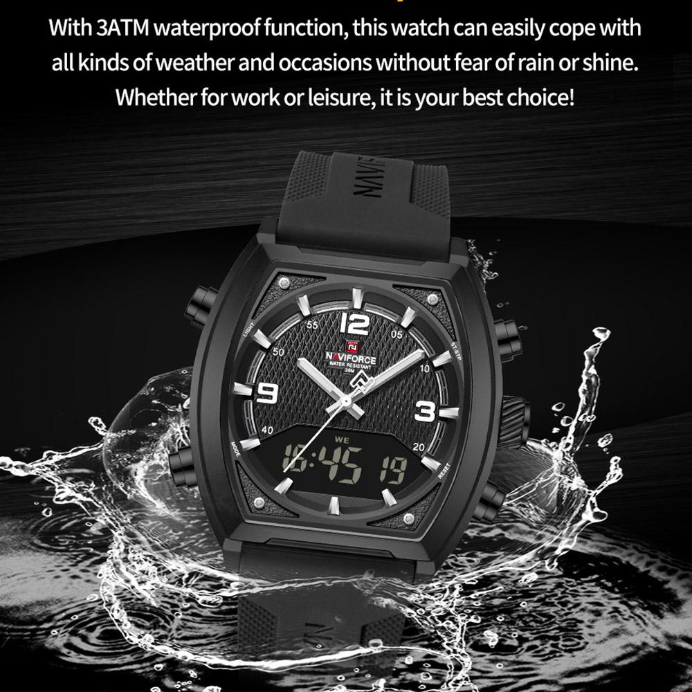Naviforce Men's Quartz Digital Watch LCD Chronograph Date Luminous Hands 30m Waterproof Silica Strap Sports Outdoor Men's Wristwatch NF9242