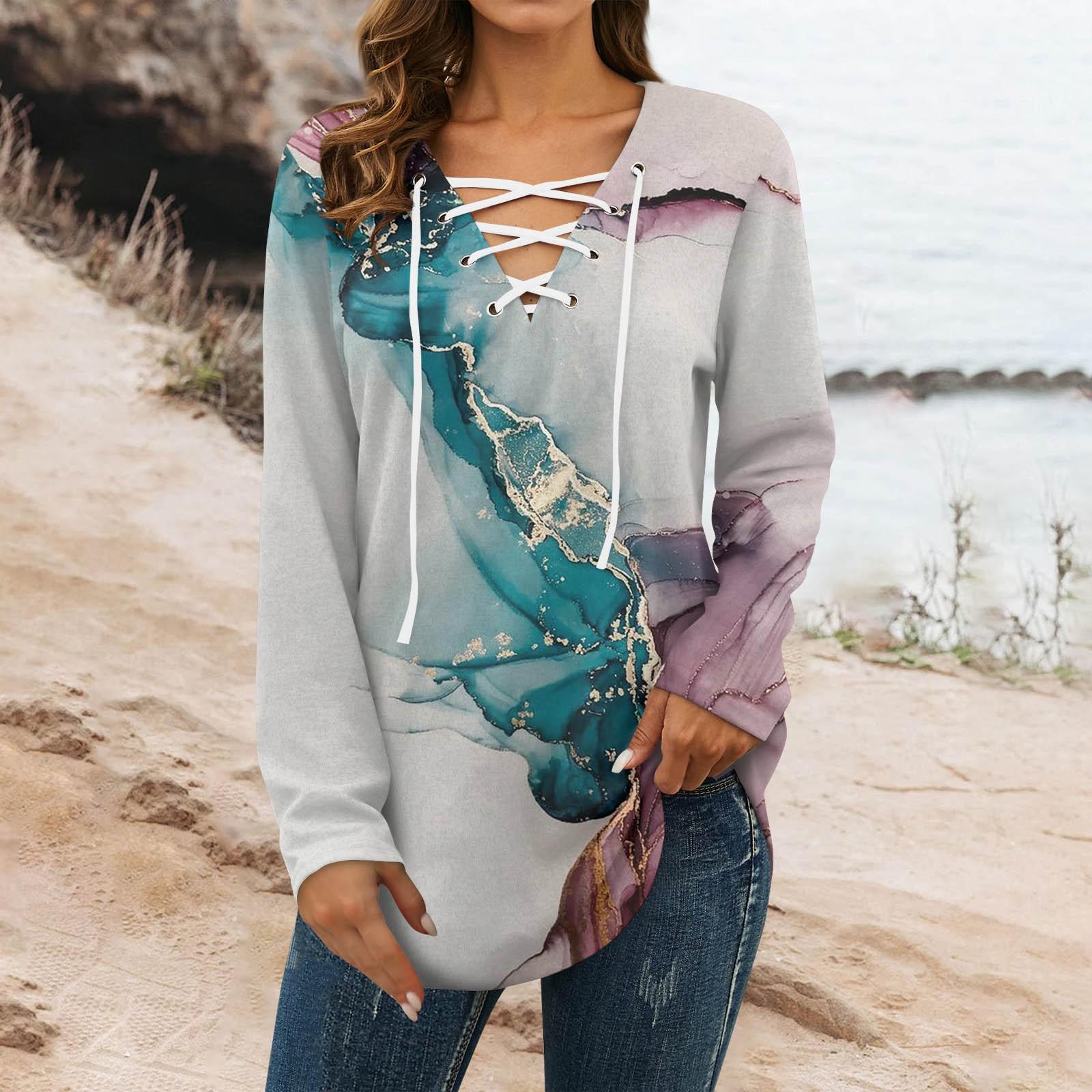 

Женский топ с V-образным вырезом, длинными рукавами и принтом M белый