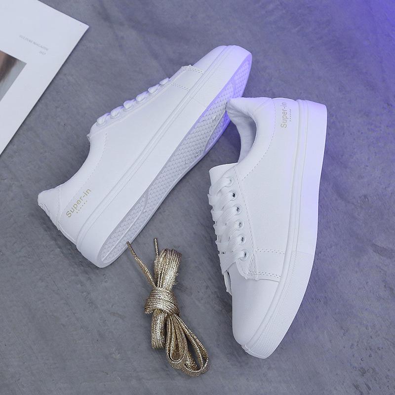 

Звезда с теми же классическими весенне-осенними женскими повседневными маленькими белыми туфлями, корейская версия модных студенческих дышащих кроссовок на плоской подошве 40 золотой