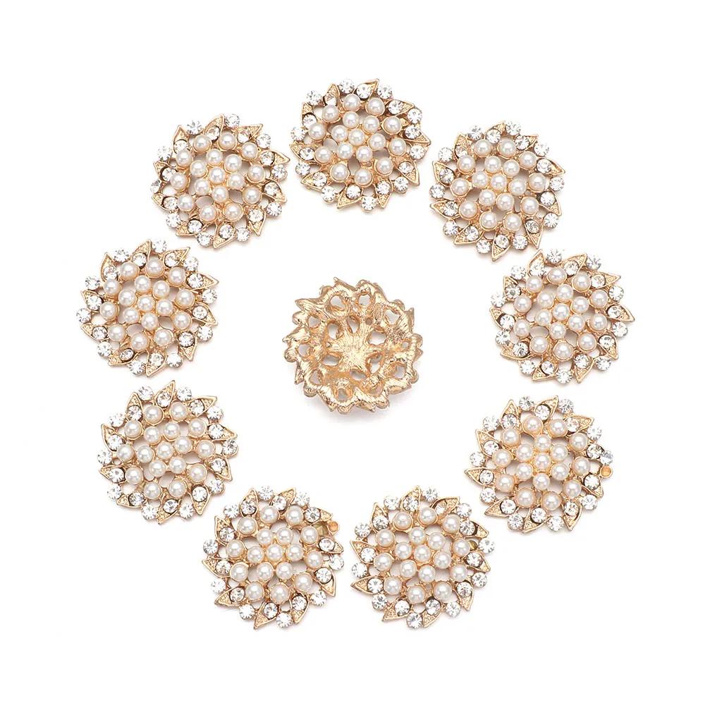 10pcs DIY Crafts Flower Rhinestones Buttons Pearl Button Wedding Decoration Diy Alloy Cryustal Bow Accessories Sewing Button