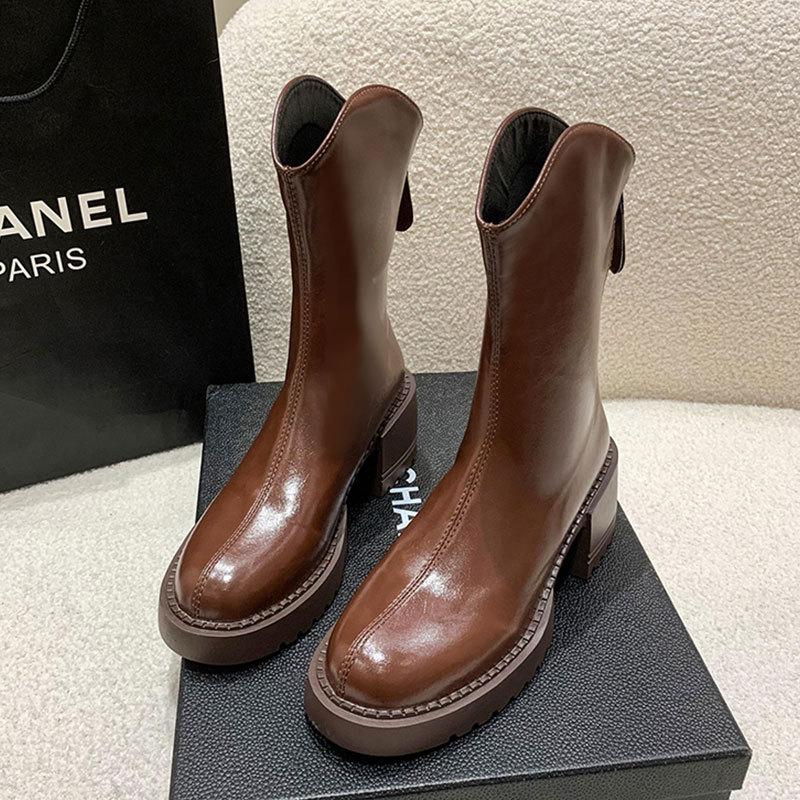 Martin boots matching pants women's new autumn and winter thick heel leather boots warm short boots thick-soled short boots women