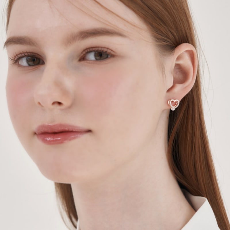 CRANNE 14K GF Simple Cubic Cute Heart Earrings C24EGF202