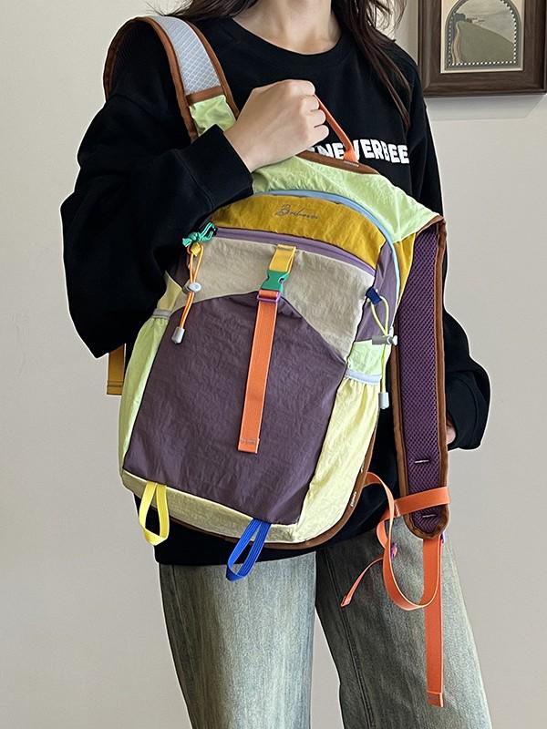 Women's Large Capacity Color Block Retro Hiking Backpack - Multifunctional Outdoor Mountaineering and Cycling Bag