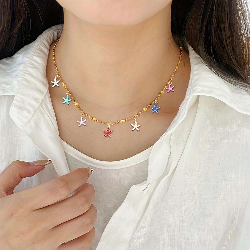 1PC Colored Starfish Pendant Necklace, Stainless Steel Gold-plated Treatment, Anti-fading Necklace, Starfish Color Arrangement Is Rand