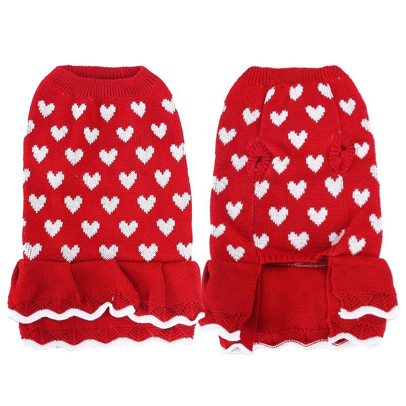 Cute Knit Dog Sweater Dress Dot Pattern Princess Style Pet Skirt Small Dogs Cozy Winter Clothing Ruffle Hem Chinese New Year