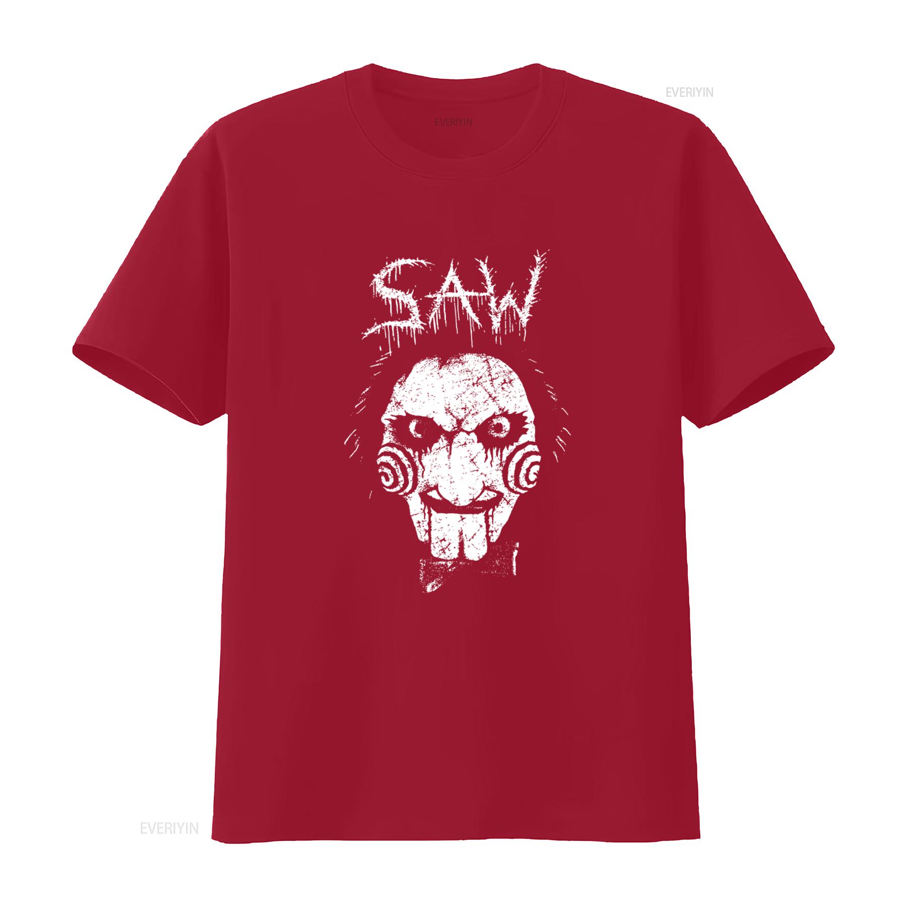 Saw Jigsaw Billy The Puppet Gothic Punk Horror Movies Black Metal T Shirt vintage Washed Slightly homme Versatile S