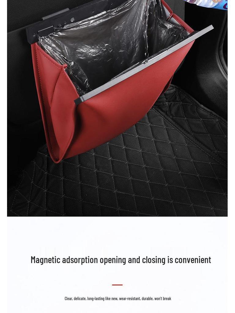 Magnetic Leather Car Trash Bag for Seat Back