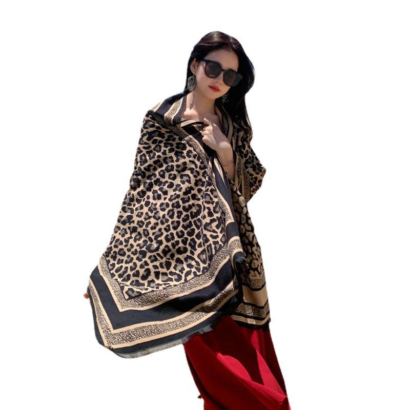 New Autumn and Winter Leopard Print Imitation Cashmere Scarf for Women Double Sided Temperament Fashion Jacquard Shawl Widened and Thickened Scarf