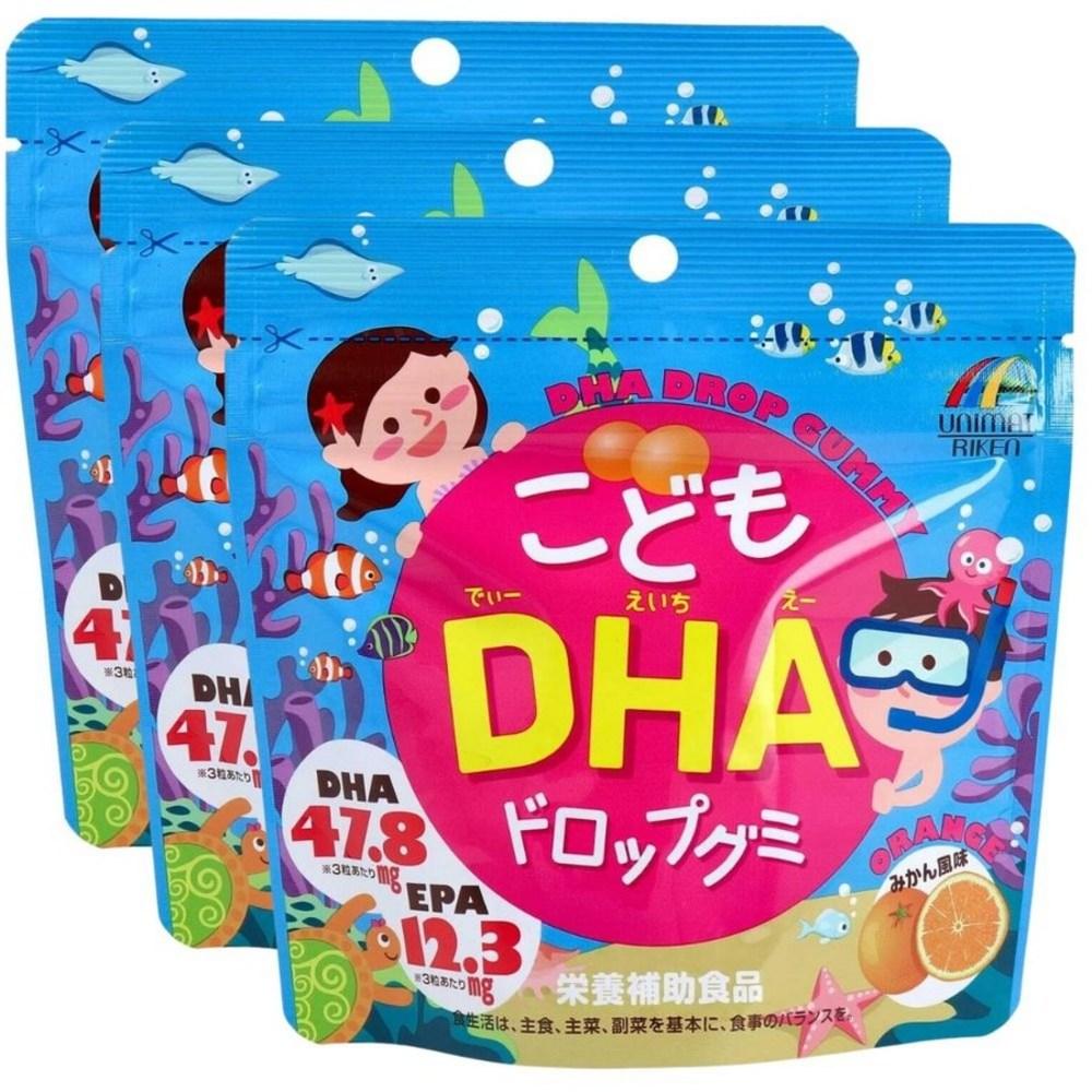 Japan Unimatrix Children's DHA Drop Gummies 90 Tablets (30-day Supply) Tangerine Flavor 3 Pcs