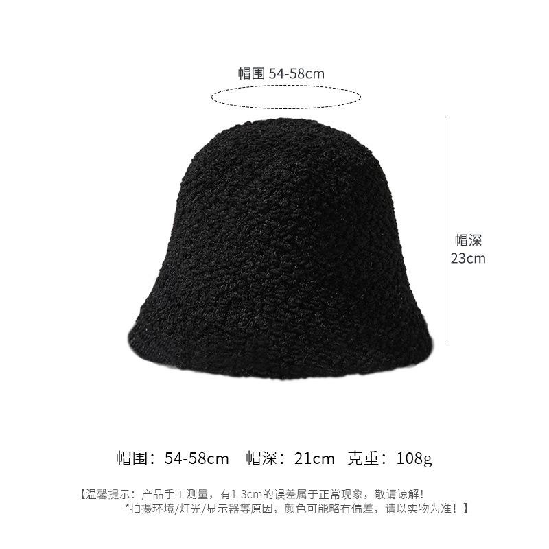 High-end lamb wool bucket hat women's autumn and winter plain face cover warm basin hat temperament versatile fashion bucket hat