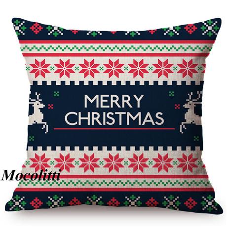 Happy Christmas Decoration Cushion Cover Cotton Linen Geometric Sofa Decorative Christmas Throw Pillow Case Cojines