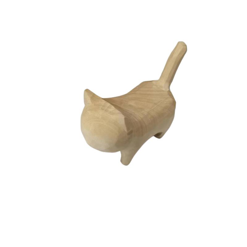 Cute Wooden Carving Cat Figurine Ornament DIY Colorless Cat Children Painting New Landscape Creation Toys Birthday Puzzle Gift