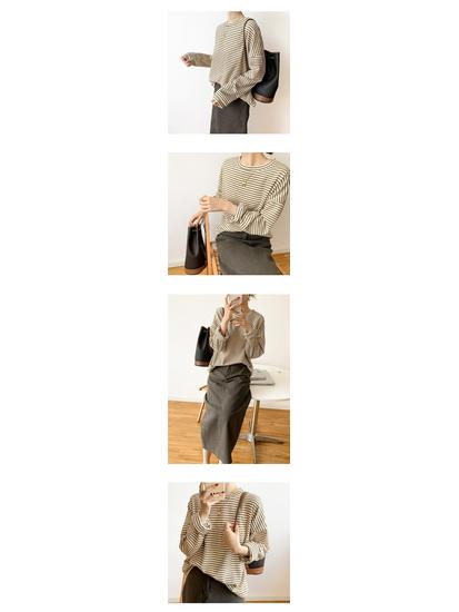 Women's Striped Loose Long-Sleeve T-Shirt – Round Neck, Versatile Top for Spring, Autumn, and Winter