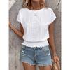 2026 Spring/Summer Jacquard Solid Color Round Neck Ruched Hollow Batwing Short Sleeve Women's T-Shirt for Commuting