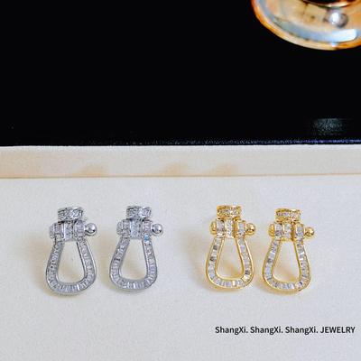 Luxuriöse Zirkon Hufeisen Schnallen Ohrringe für Damen, s925 Silber, Modisch & Vielseitig für Eleganten Stil
