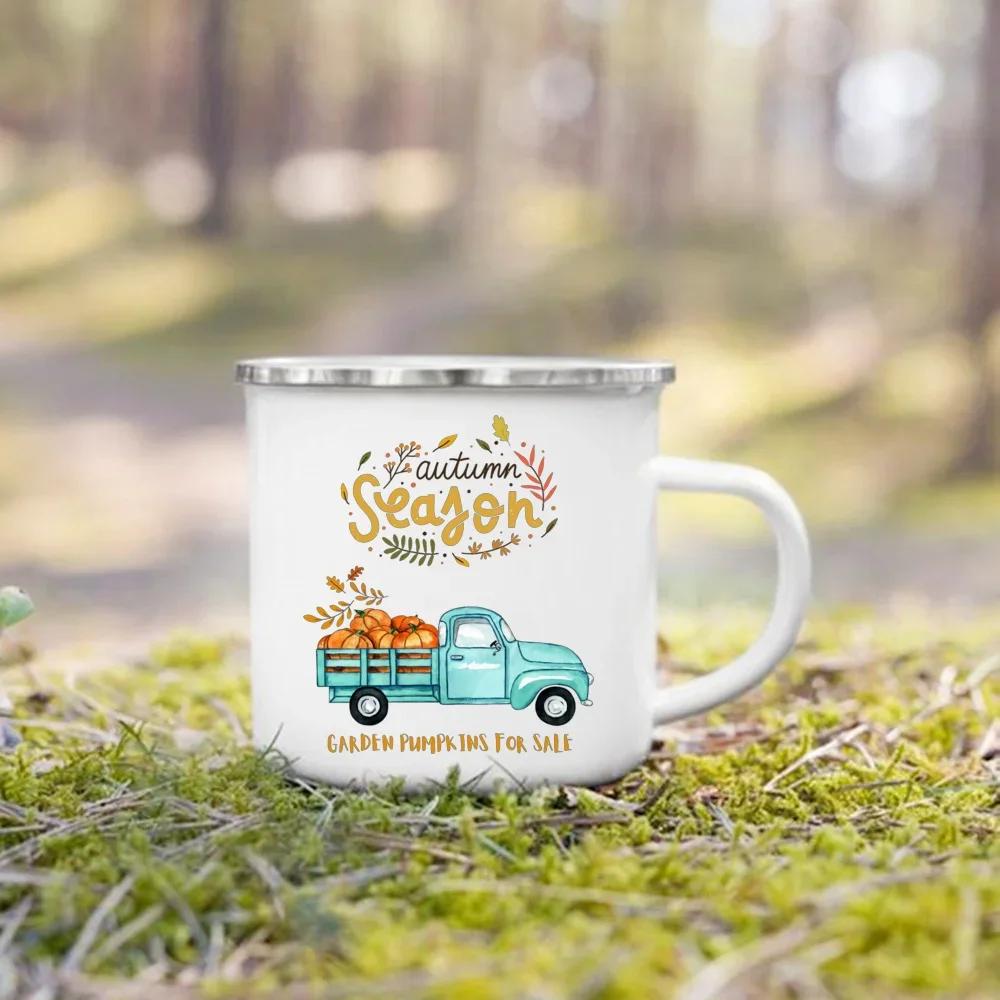 Take Me To The Pumpkin Patch Printed Enamel Mugs Coffee Cups Thanksgiving Party Juice Mug Cocoa  Handle Cup Fall  Holiday Gifts