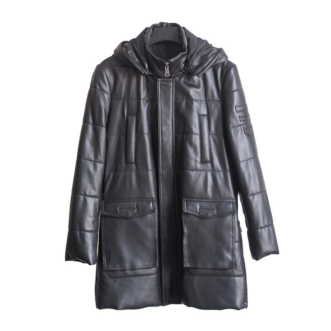 

Men s Genuine Leather Sheepskin Jacket with Camel Hair - Warm Outerwear L чорний