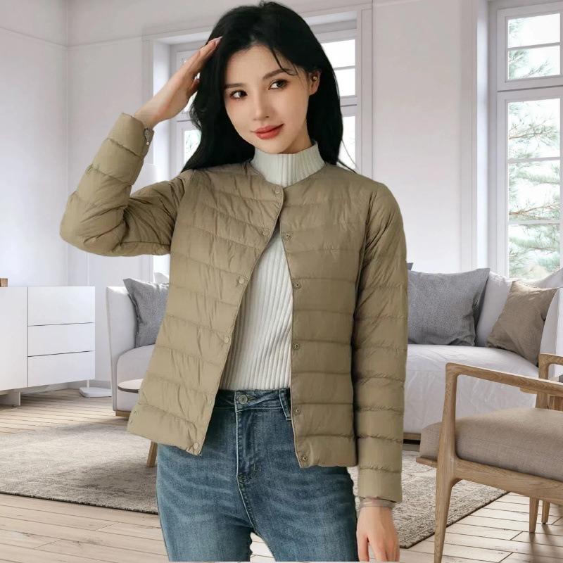 Women's Light Down Jacket Short Fashion Slim Duck Down Jacket Round Neck and Wear It Inside and Out
