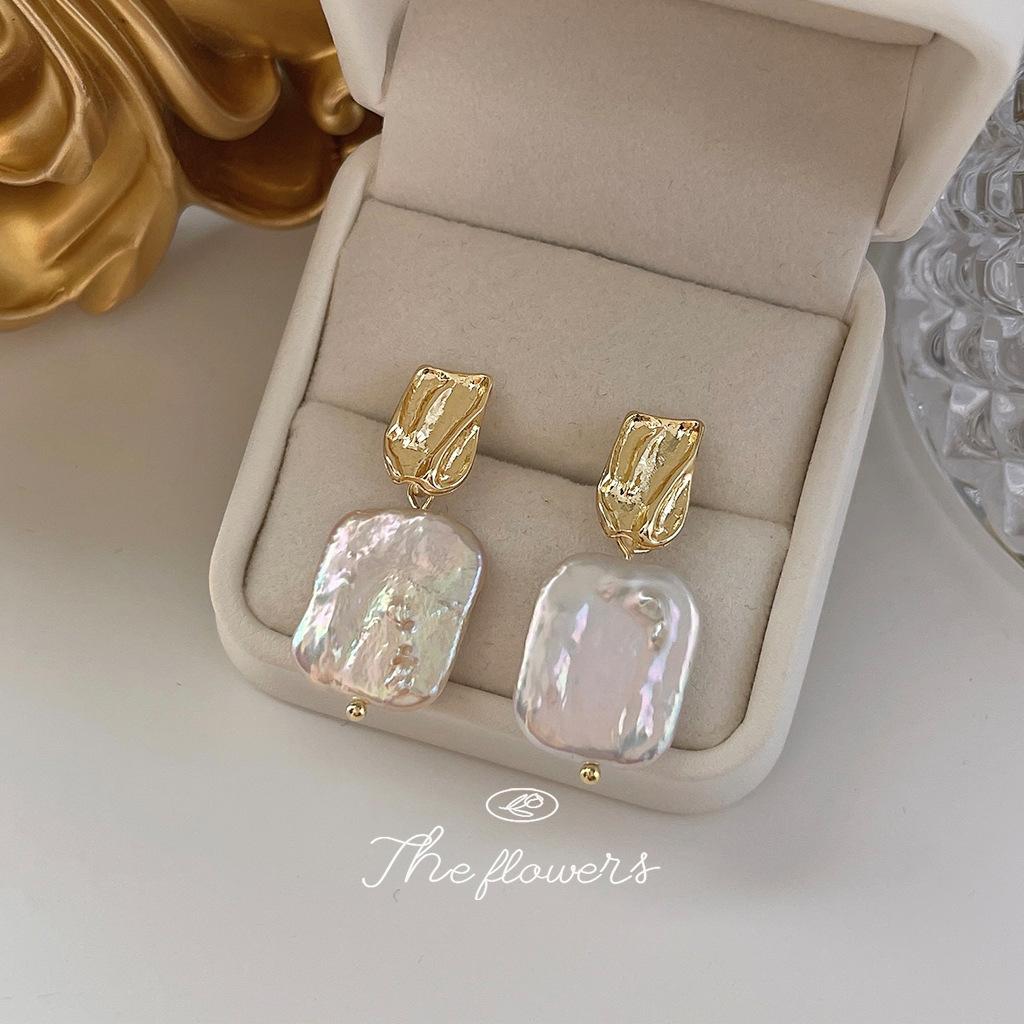 Baroque Shaped Freshwater Pearl~ 925 Silver Needle Plated 14K Handmade Design Earrings, Earrings, Accessories