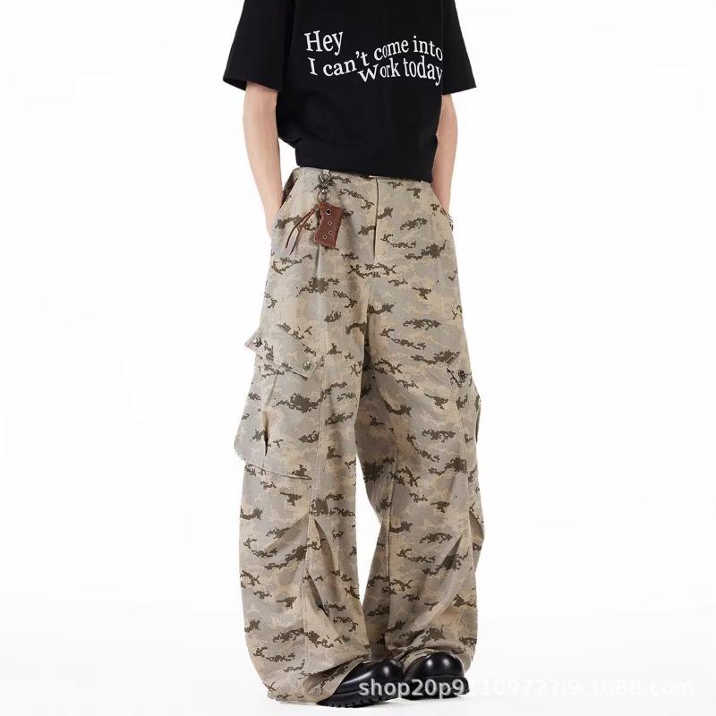 Desert camouflage tooling jeans men's and women's autumn new loose straight casual wide-leg scimitar pants